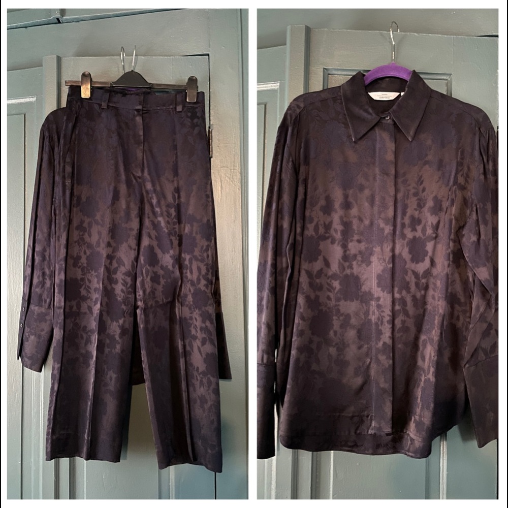 & Other Stories Navy Brocade Blouse & Pants S